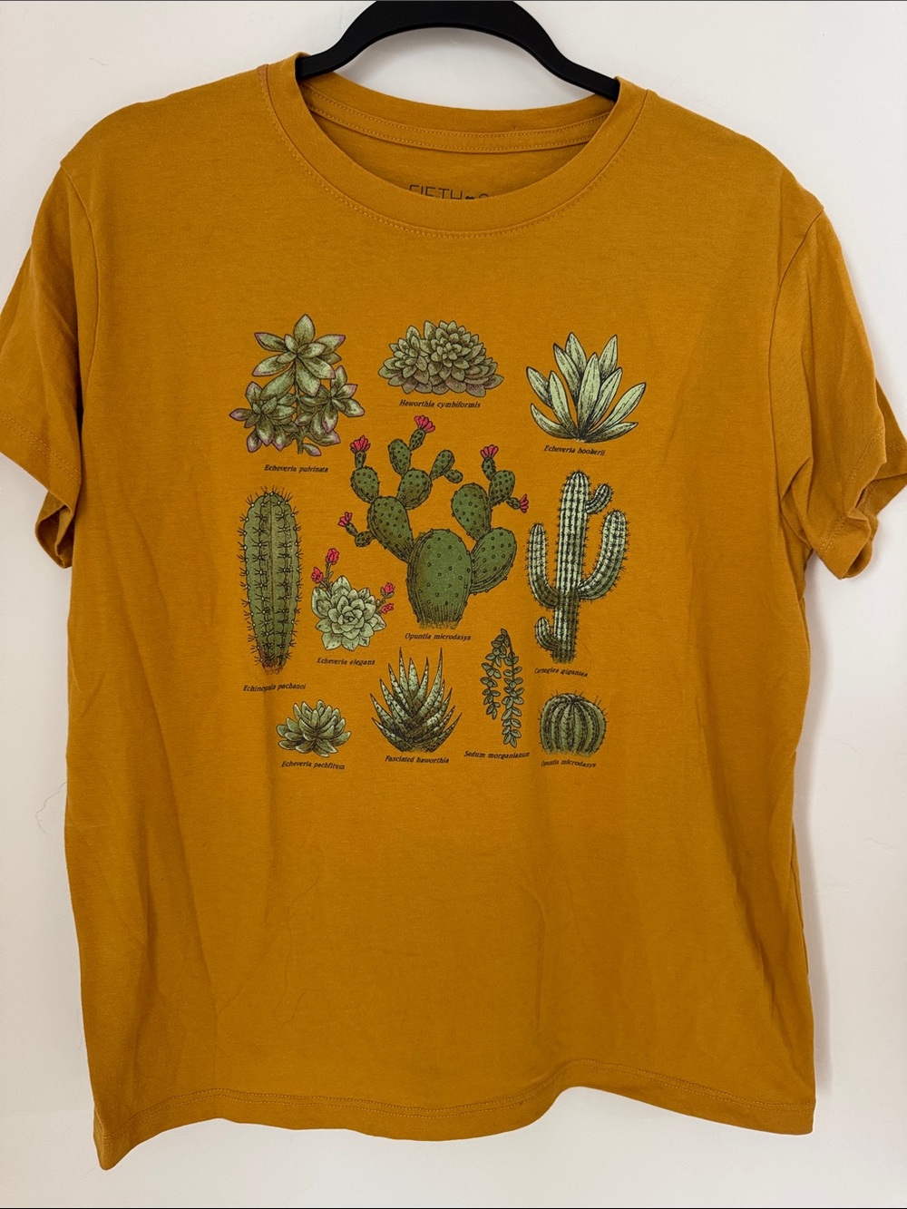 Fifth Sun Mustard Yellow Cactus Graphic T-Shirt Succulent Desert Botanical Tee L - Picture 2 of 8